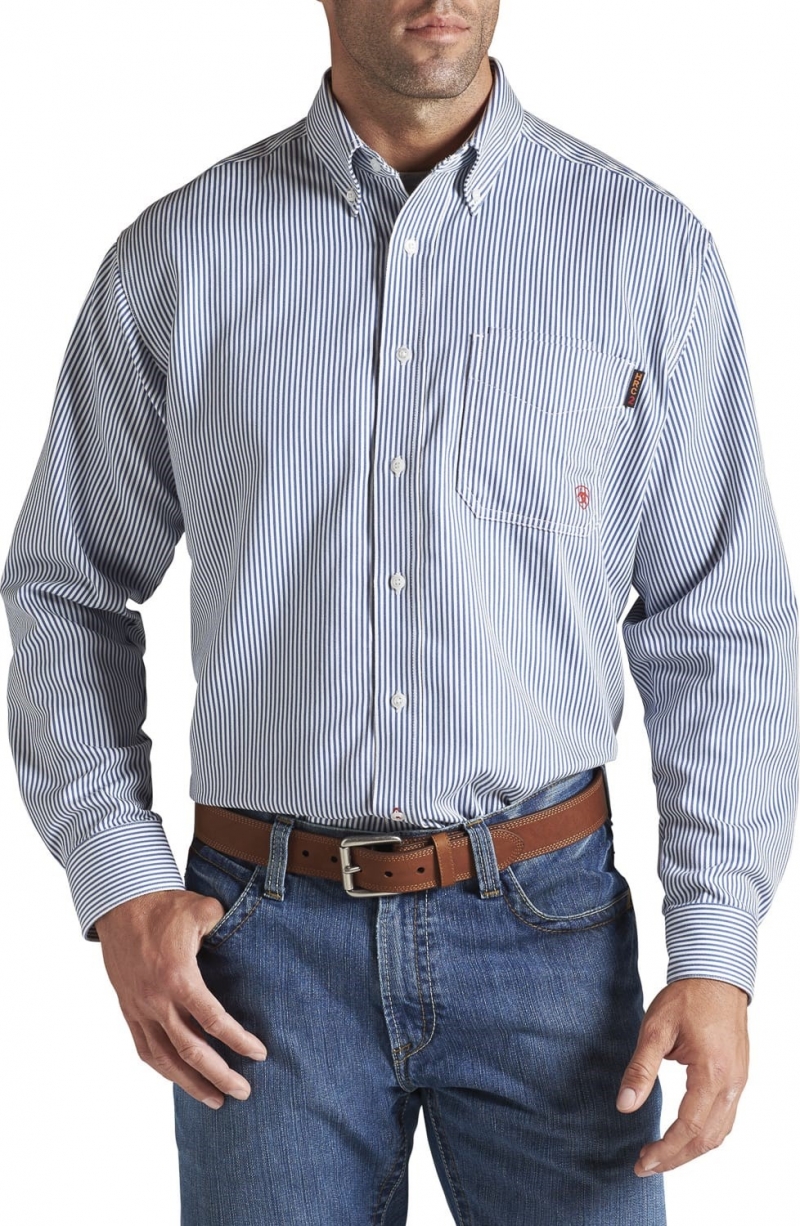 Ariat FR Button Front Work Shirt - Bold Blue/ White Stripe
