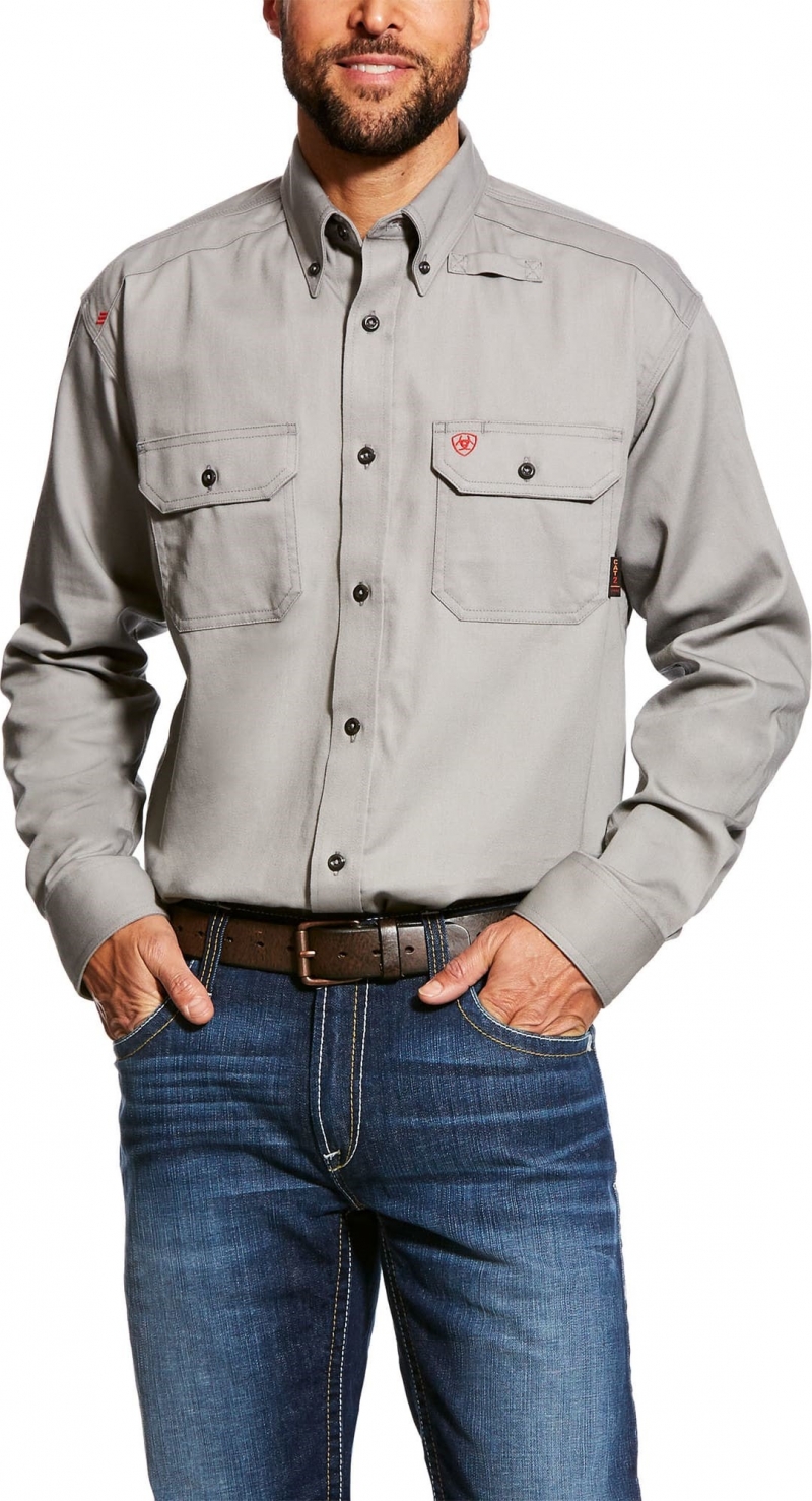 Ariat FR Button Front Solid Work Shirt - Silver Fox