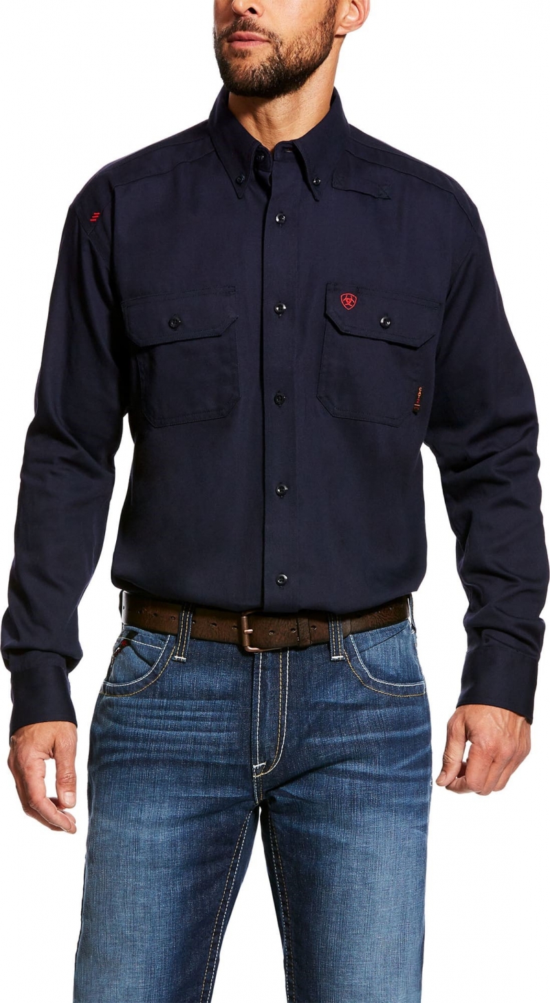 Ariat FR Button Front Solid Work Shirt -  Navy