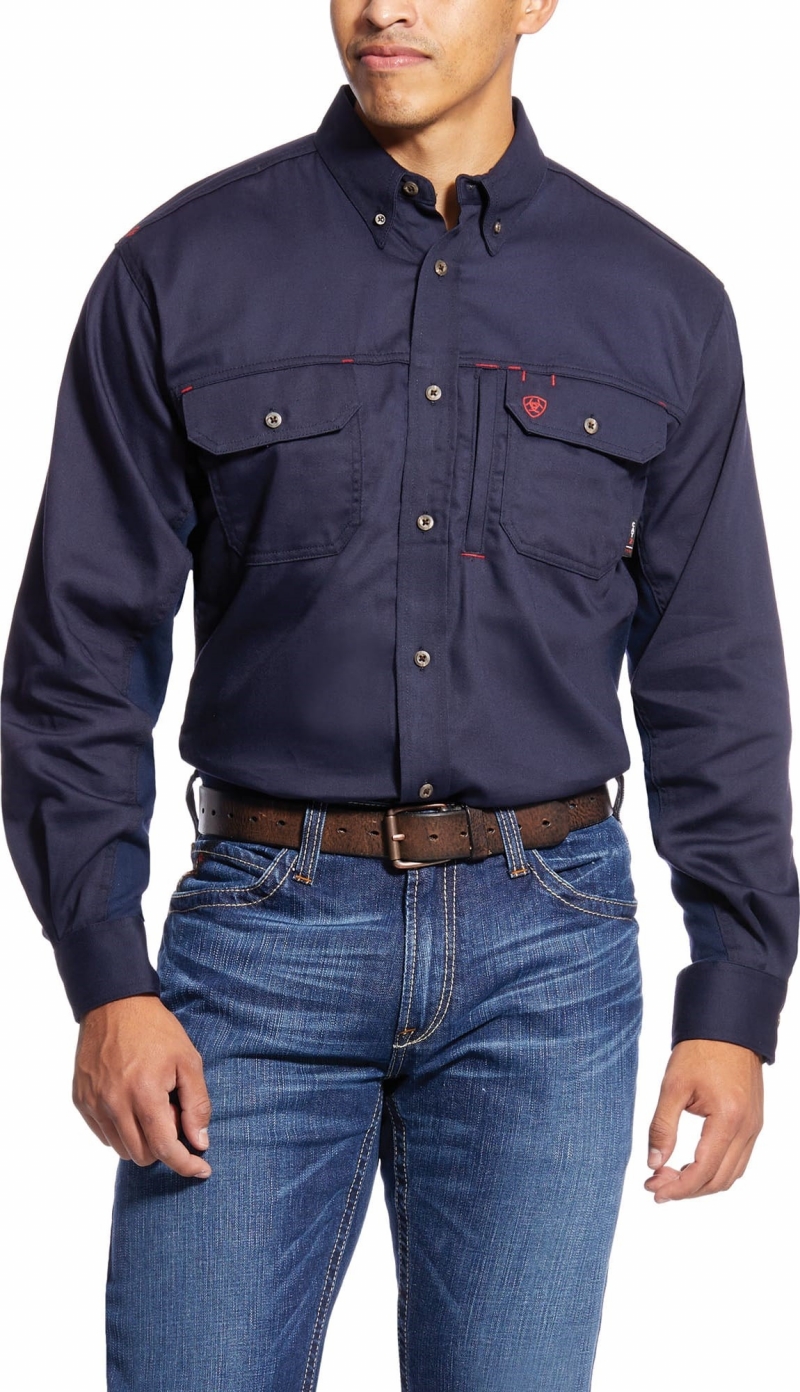 Ariat FR Button Front Solid Vented Shirt - Navy