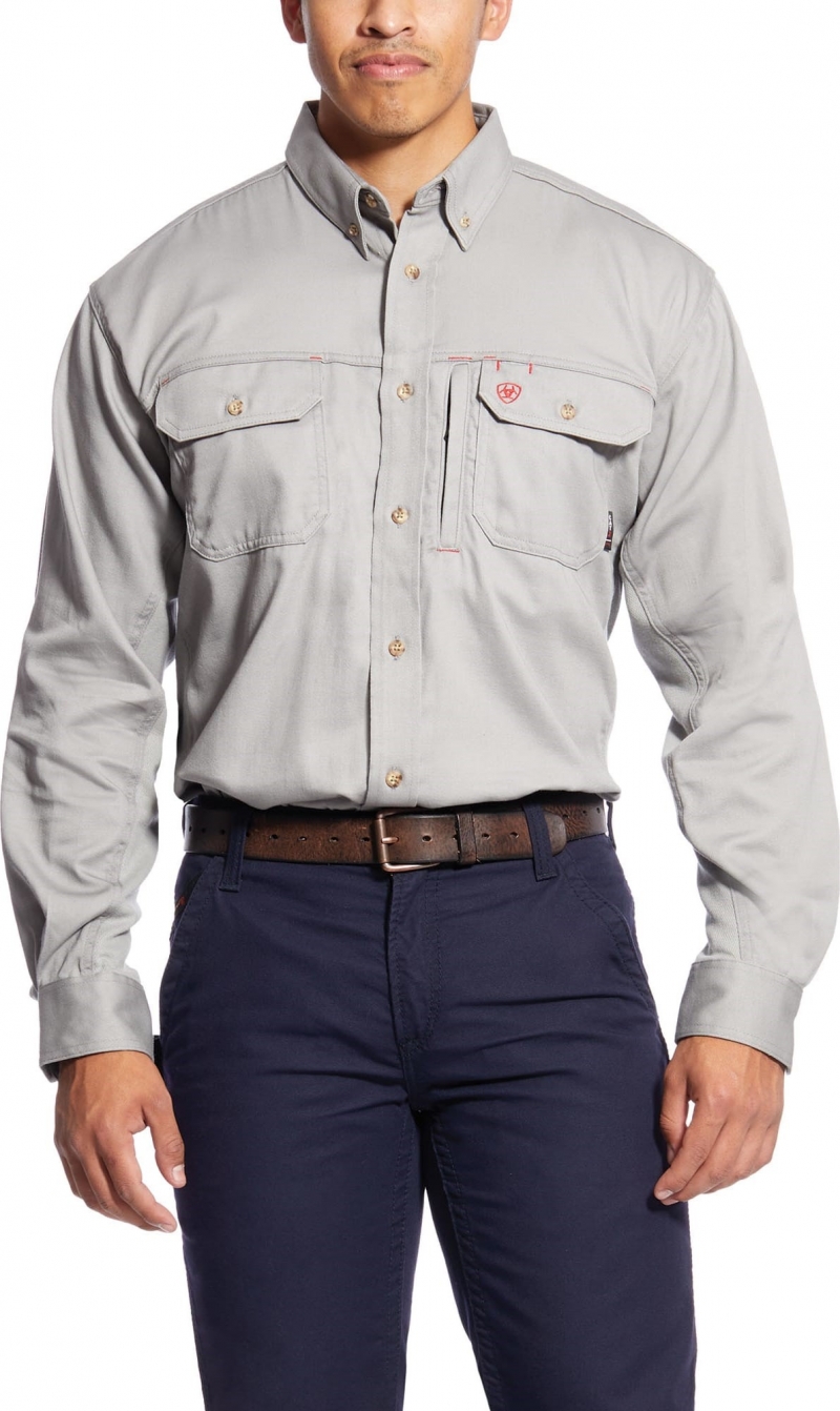 Ariat FR Button Front Solid Vented Shirt - Silver Fox