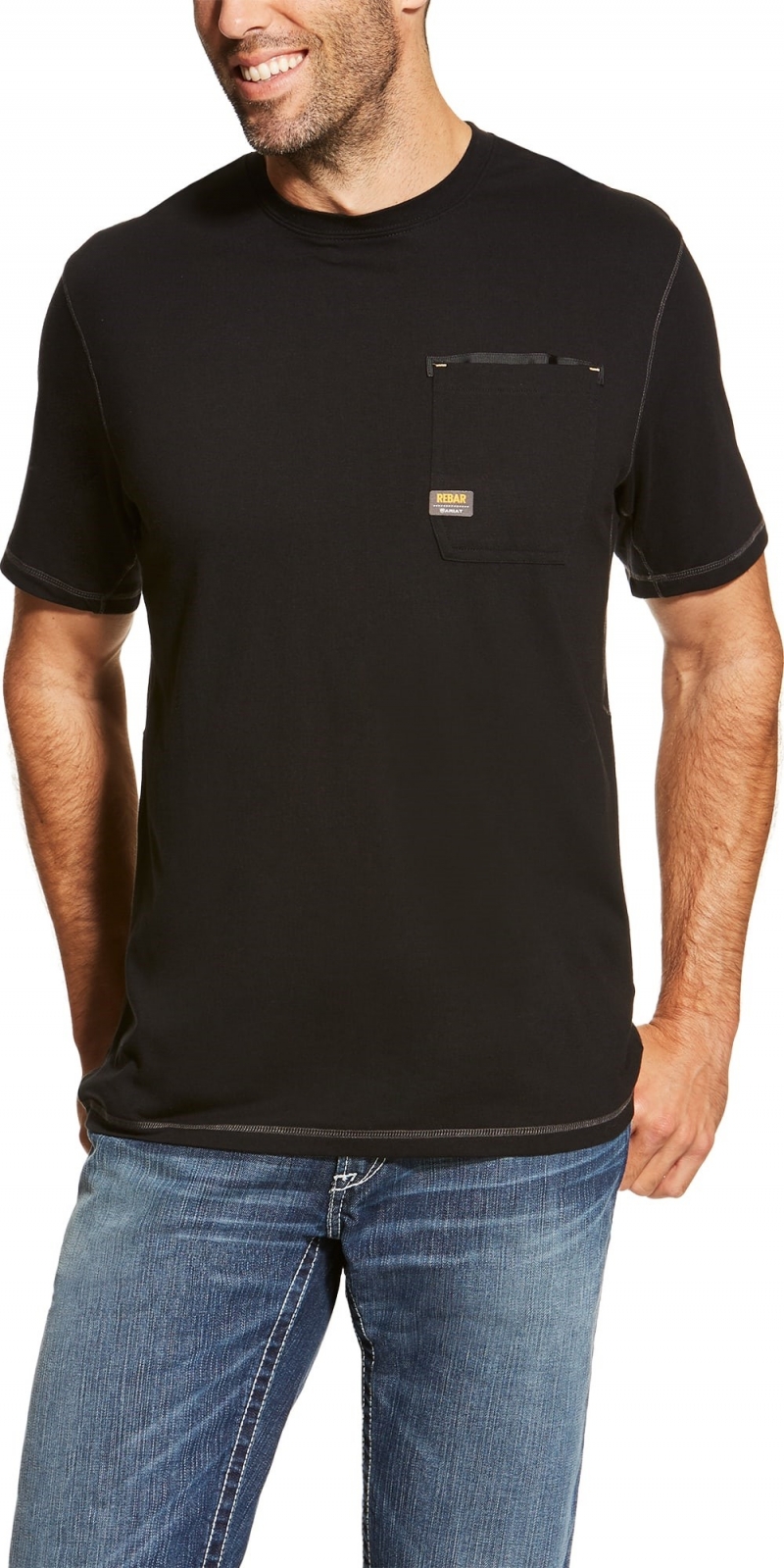 Ariat Rebar Workman Crewneck Pocket S/S Shirt  - Black
