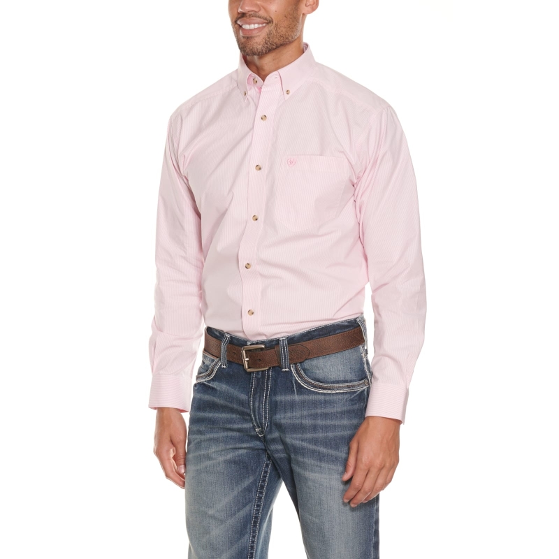 Ariat Pro Series Dayne Mini Stripe Button Front L/S Shirt - Pink
