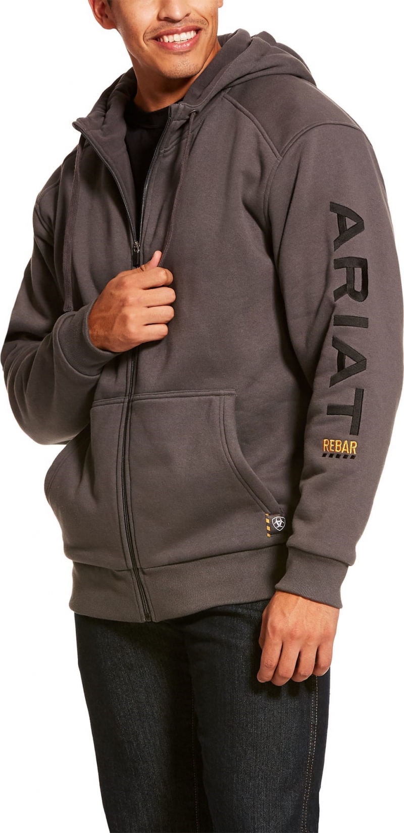 Ariat Rebar All-Weather Fleece-Lined Hooded Zip-Front Sweatshirt - Rebar Grey