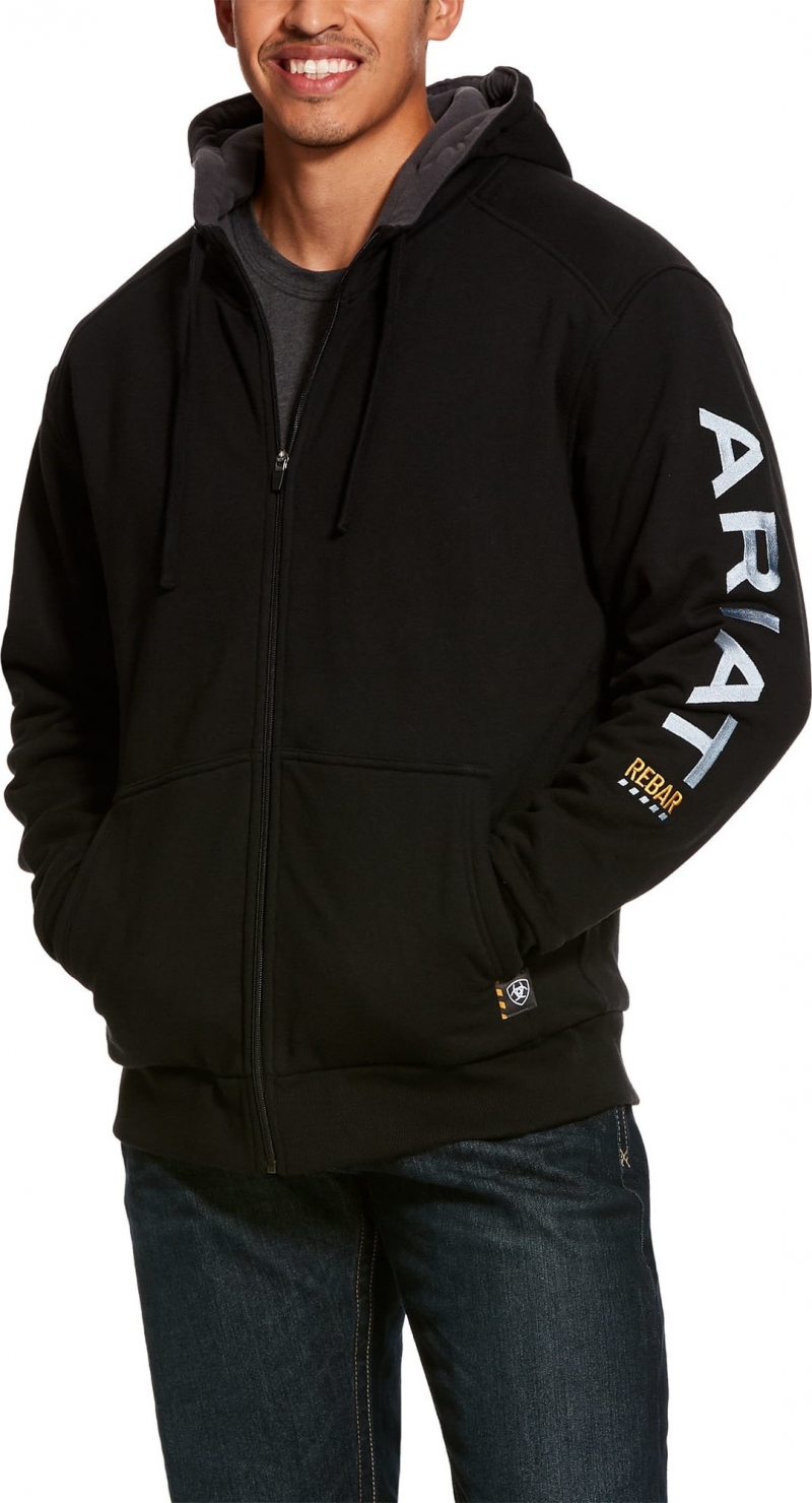 Ariat Rebar All-Weather Fleece-Lined Hooded Zip-Front Sweatshirt - Black