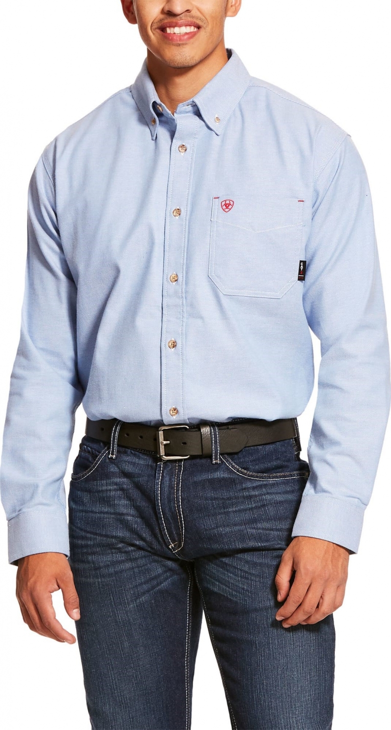 Ariat FR Button Front Solid DuraStretch Work Shirt - Blue Twill