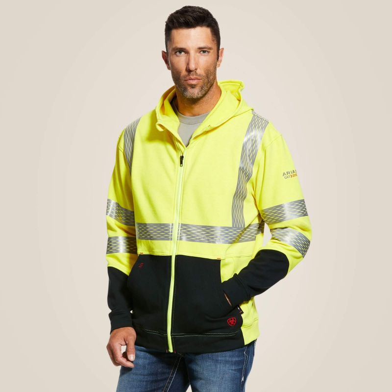 Ariat FR HI-VIS Dual Hazard Hooded Zip-Front Sweatshirt - Hi-Vis Yellow/Black