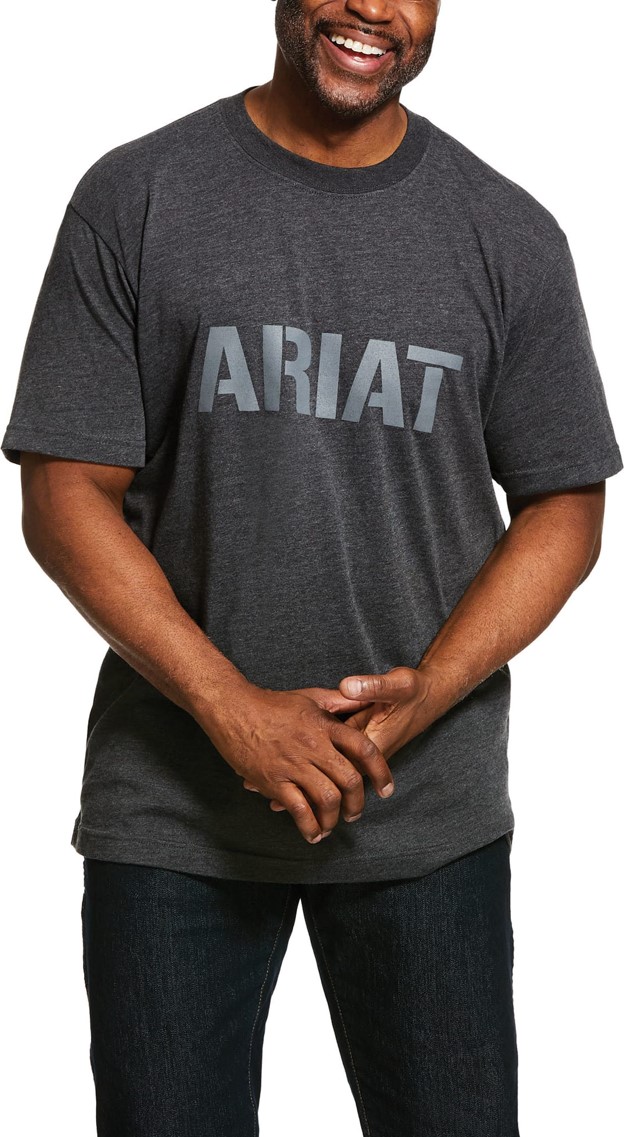 Ariat Rebar Cotton Strong Block Logo Crewneck S/S Shirt - Charcoal Heather