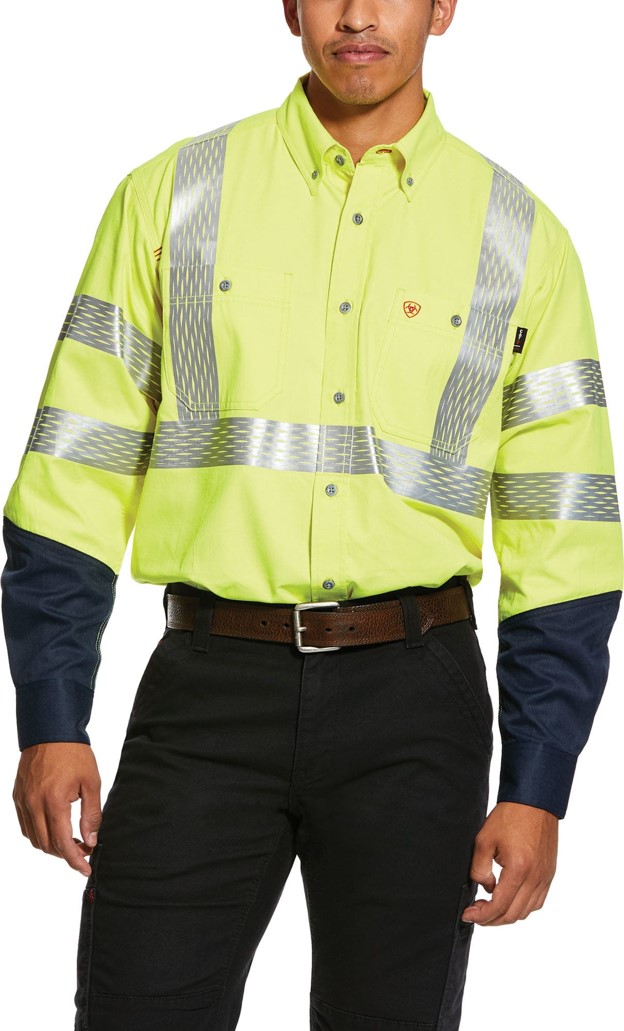 Ariat FR HI-VIS Class 3 Dual Hazard Button Front L/S Work Shirt - Hi-Vis Yellow/Black