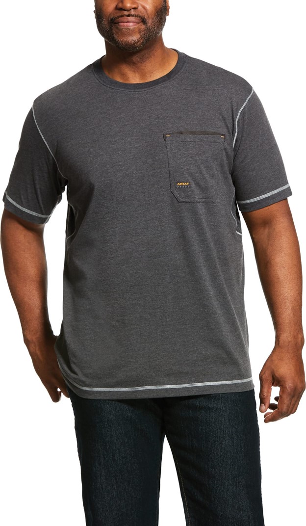 Ariat Rebar Workman Crewneck Pocket  S/S Shirt - Charcoal Heather