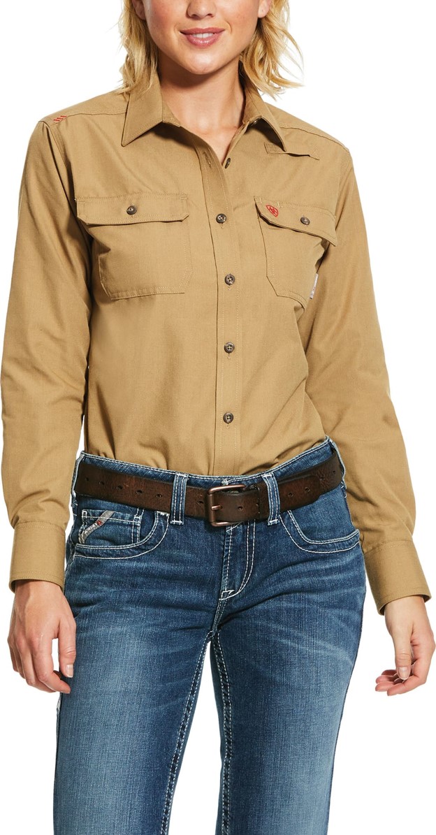 Ariat Women's FR Featherlight Button Front L/S Work Shirt - Khaki