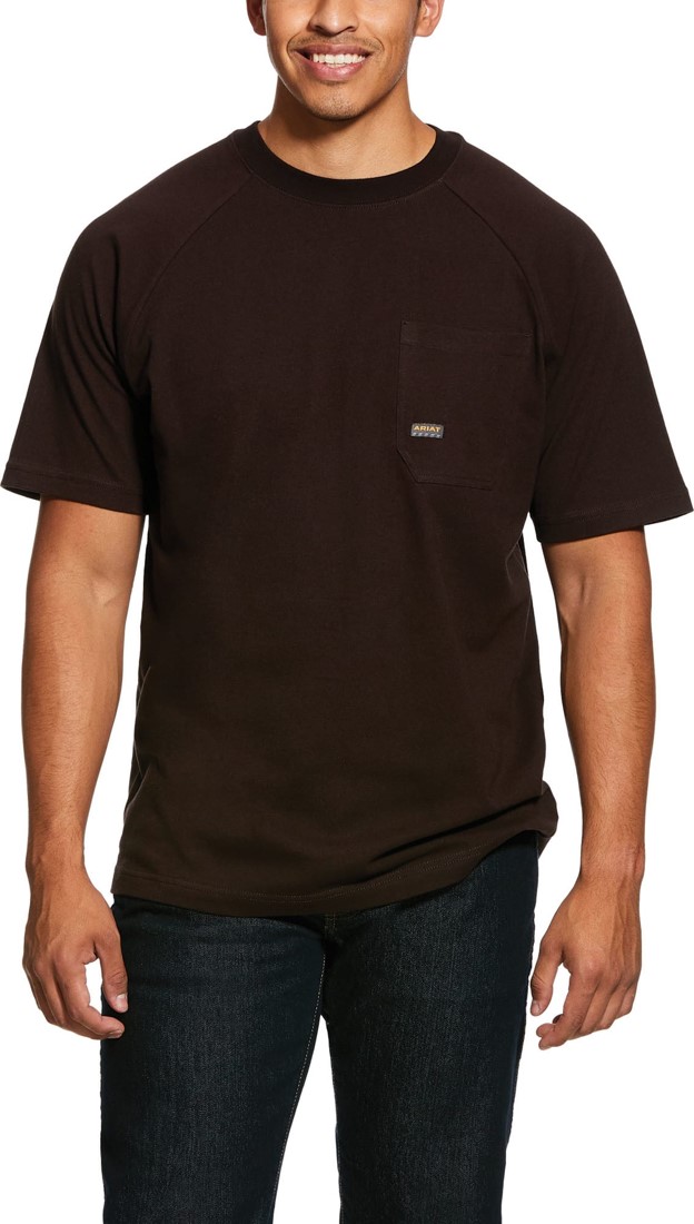 Ariat Rebar Cotton Strong Crewneck Pocket S/S Shirt - Dark Brown