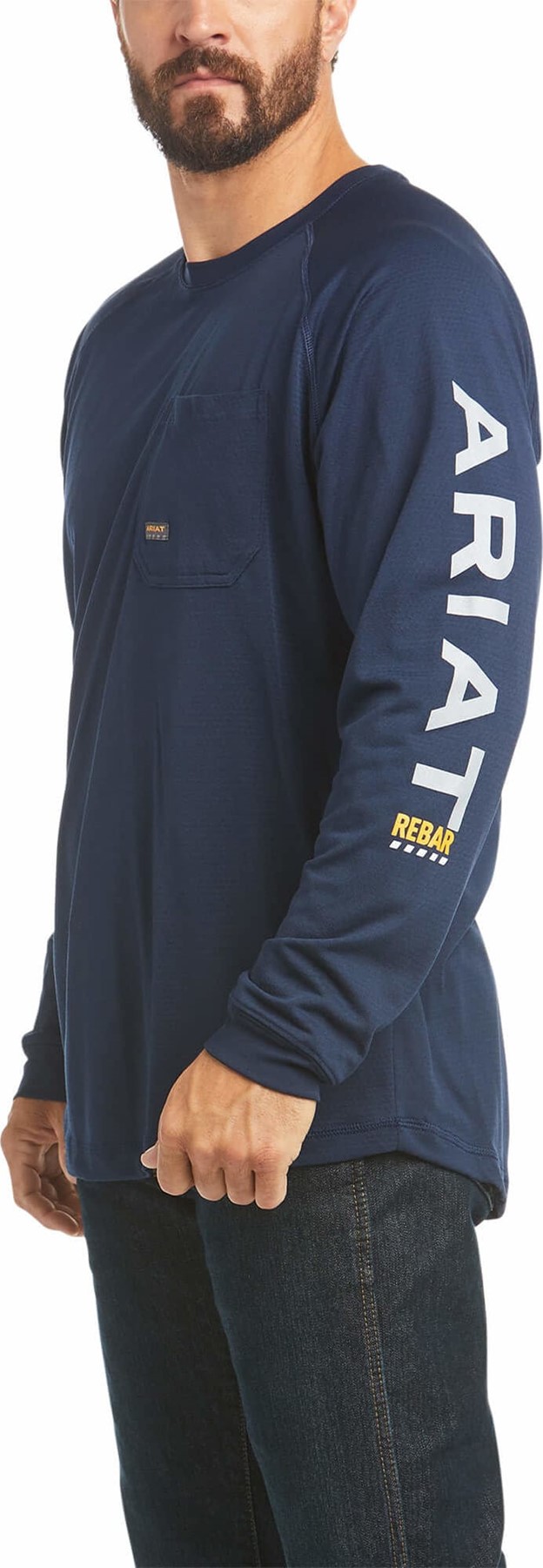 Ariat Rebar Heat Fighter Graphic Logo Crewneck Pocket L/S Shirt - Navy