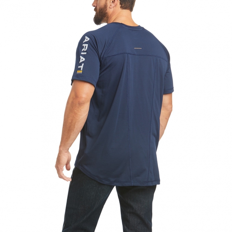 Ariat Rebar Heat Fighter Crewneck Pocket S/S Shirt - Navy