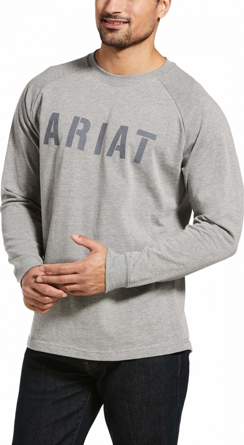 Ariat Rebar Cotton Strong™ Block Logo Crewneck L/S Shirt - Heather Grey