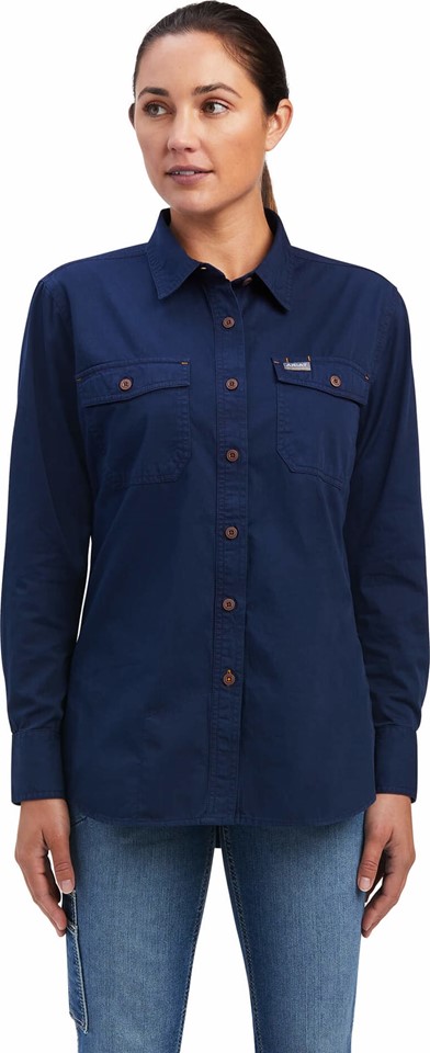 Ariat Women's Rebar Washed Twill Button Front L/S Shirt - Navy