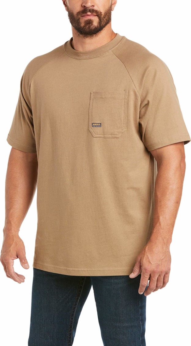 Ariat Rebar Cotton Strong Crewneck Pocket S/S Shirt - Khaki