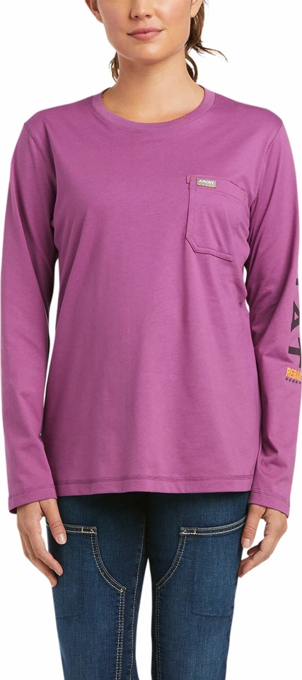 Ariat Women's Rebar Workman Logo L/S Shirt - Purple Potion/ Amethyst Blue