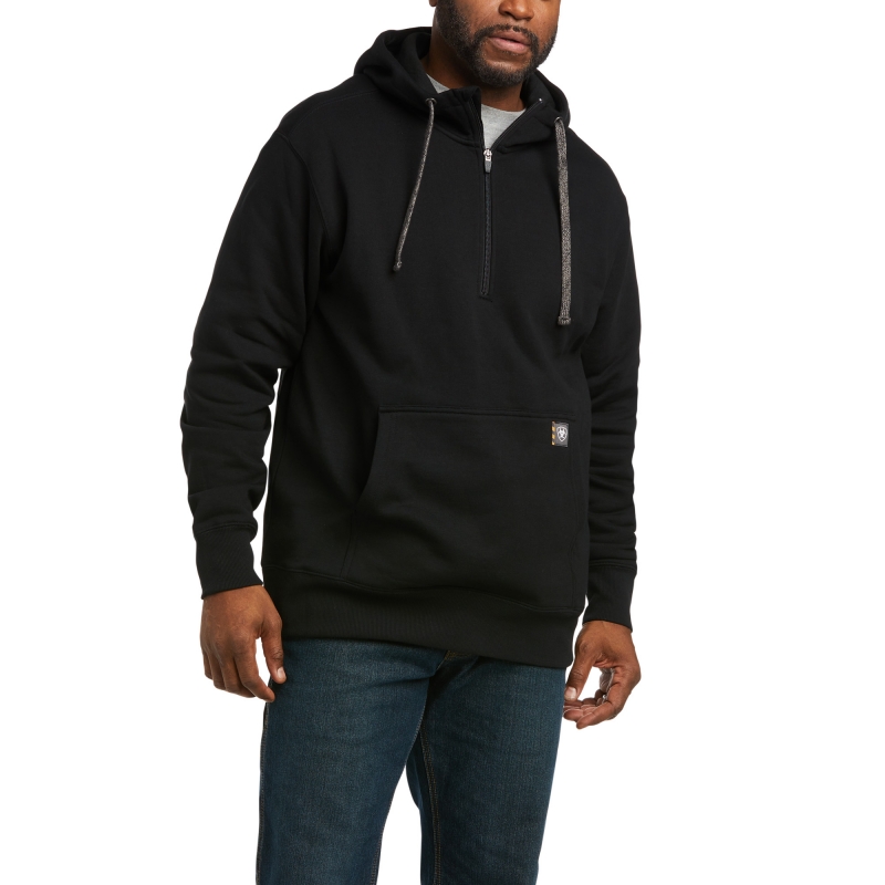 Ariat Rebar Workman Quarter-Zip Hooded Sweatshirt - Black