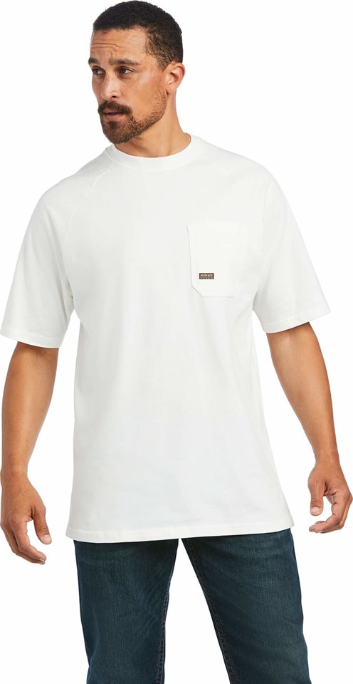 Ariat Rebar Cotton Strong Crewneck Pocket S/S Shirt - White