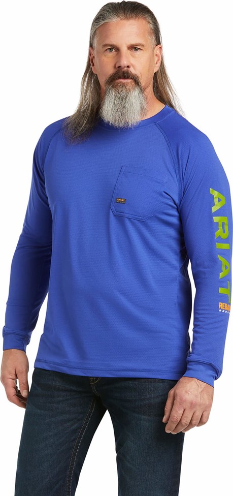 Ariat Rebar Heat Fighter Crewneck pocket L/S Shirt - Royal Blue