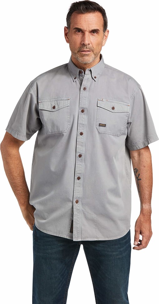 Ariat Rebar Washed Twill Button Front S/S Work Shirt - Silver Fox