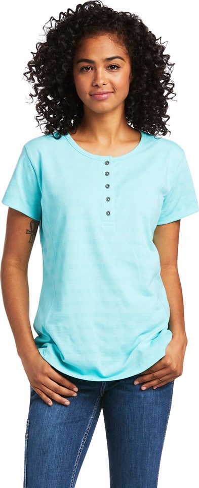 Ariat Women's Rebar Henley S/S Shirt - Aqua Sky