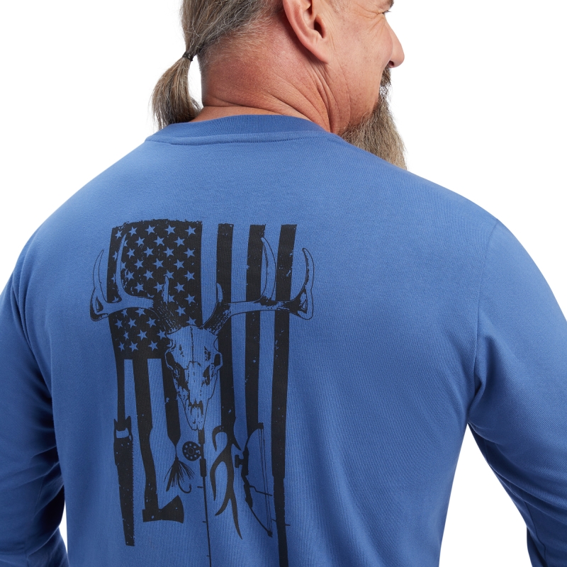 Ariat Rebar Cotton Strong Outdoor Graphic Crewneck Pocket L/S Shirt - True Navy