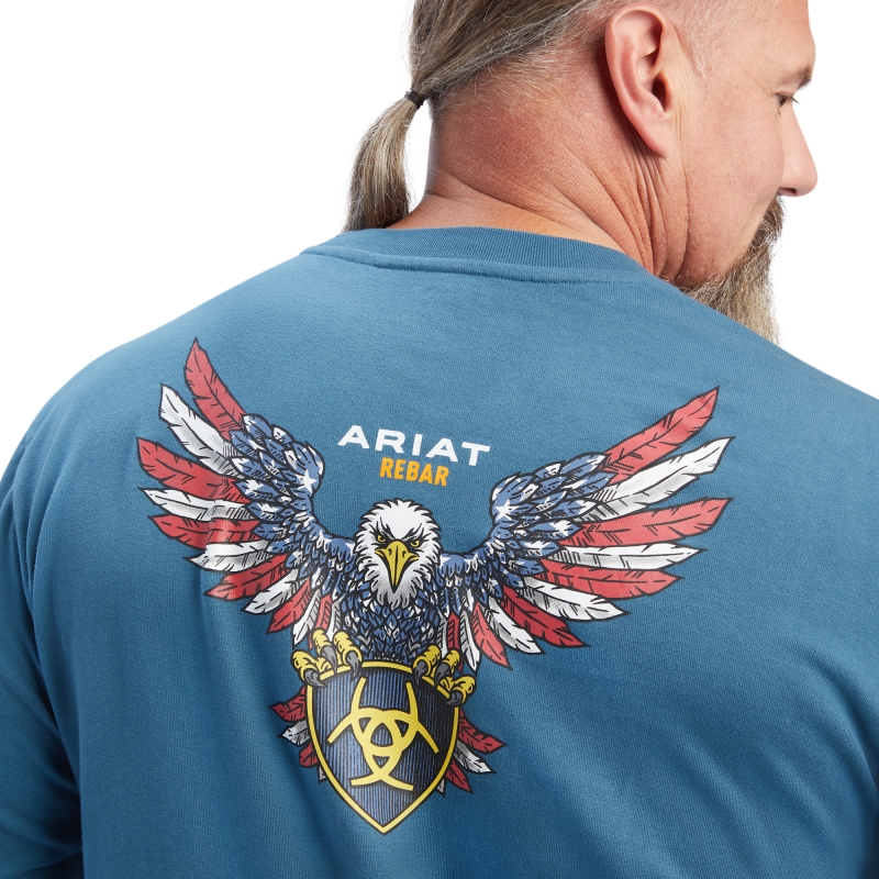 Ariat Rebar Cotton Strong American Raptor Crewneck Pocket L/S Shirt - Indian Teal