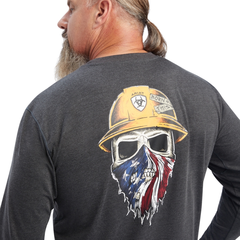 Ariat Rebar Workman Born For This Graphic Pocket L/S Shirt - Charcoal Heather