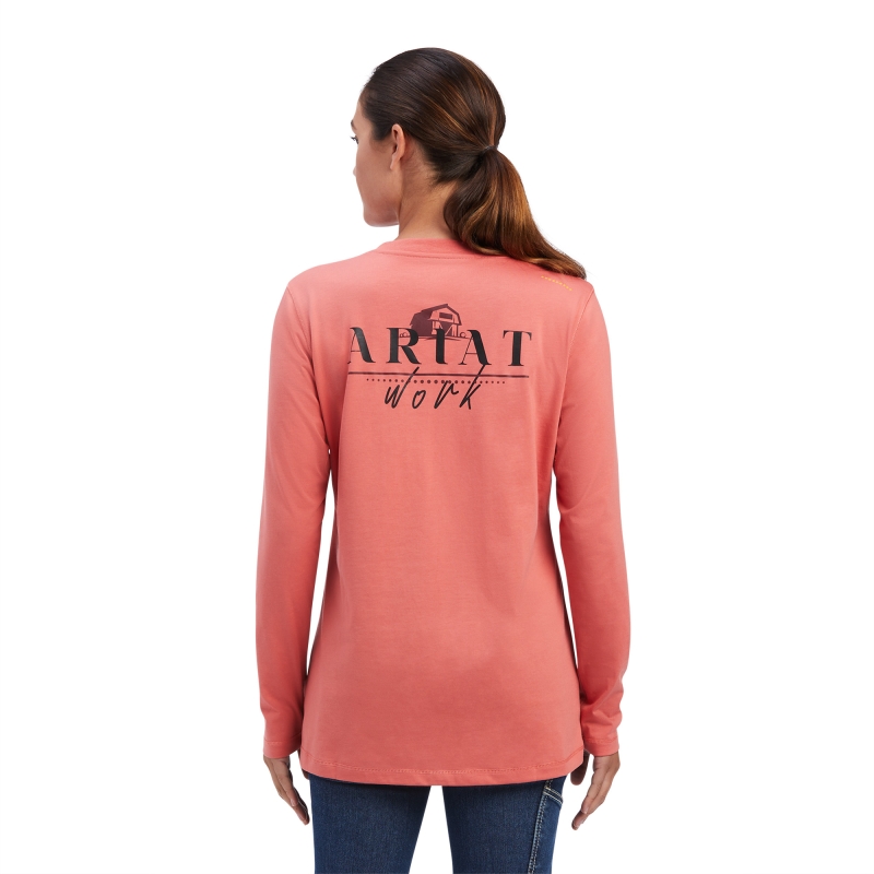 Ariat Women's Rebar Workman Barn Graphic L/S Shirt - Faded Rose