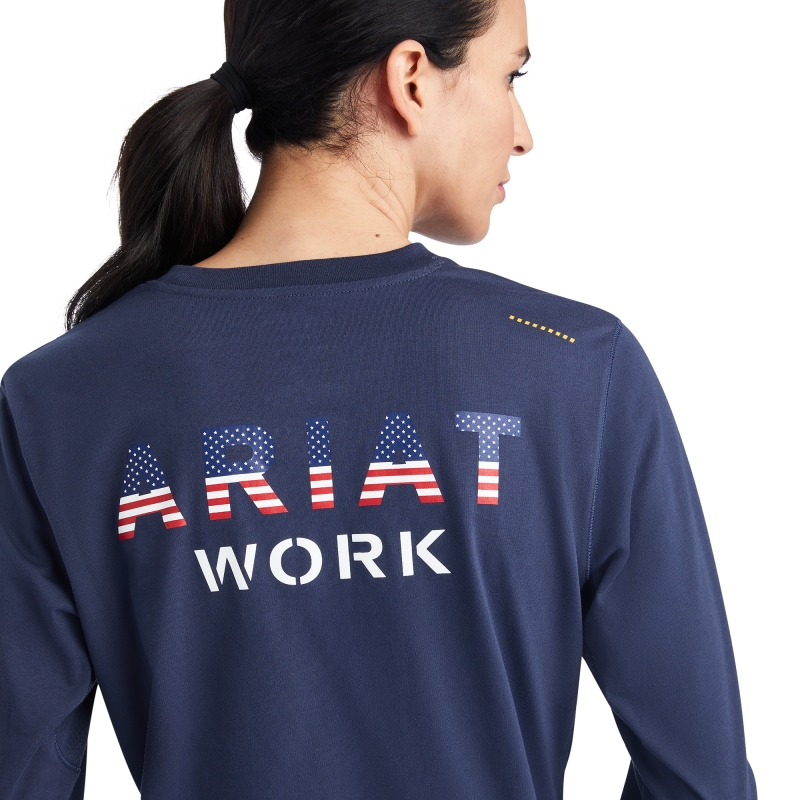 Ariat Women's Rebar Workman USA Logo L/S Shirt - Mood Indigo