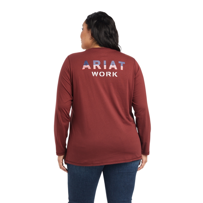 Ariat Women's Rebar Workman USA Logo L/S Shirt - Port