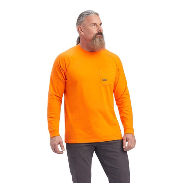 Ariat Rebar Cotton Strong Crewneck Pocket L/S Shirt - Safety Orange