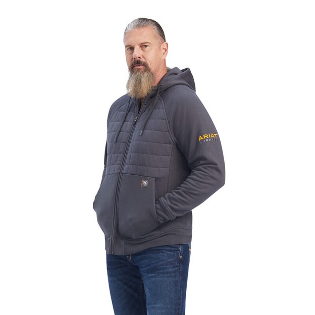 Ariat Rebar Regulator Insulated Zip-Front Hooded Sweatshirt - Rebar Grey