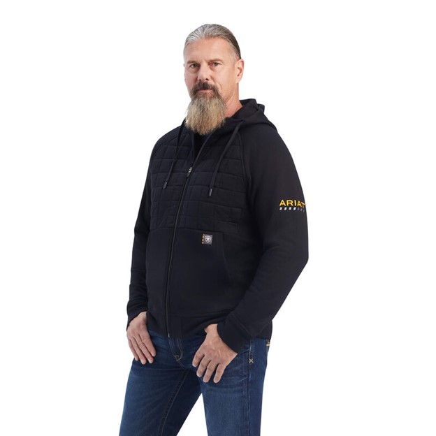 Ariat Rebar Regulator Insulated Zip-Front Hooded Sweatshirt - Black