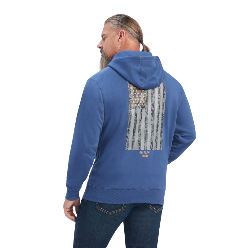 Ariat Rebar Workman Reflective Flag Hooded Zip-Front Sweatshirt - True Navy