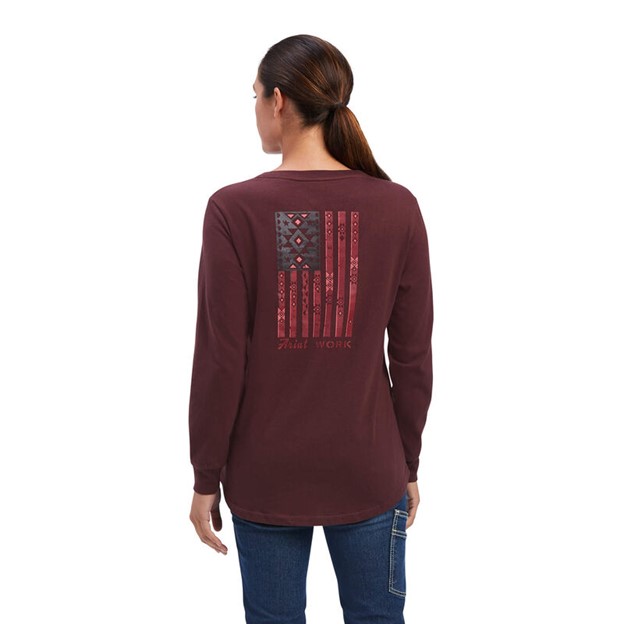 Ariat Women's Rebar Cotton Strong Southwest Graphic V-Neck L/S Shirt - Decadent Chocolate