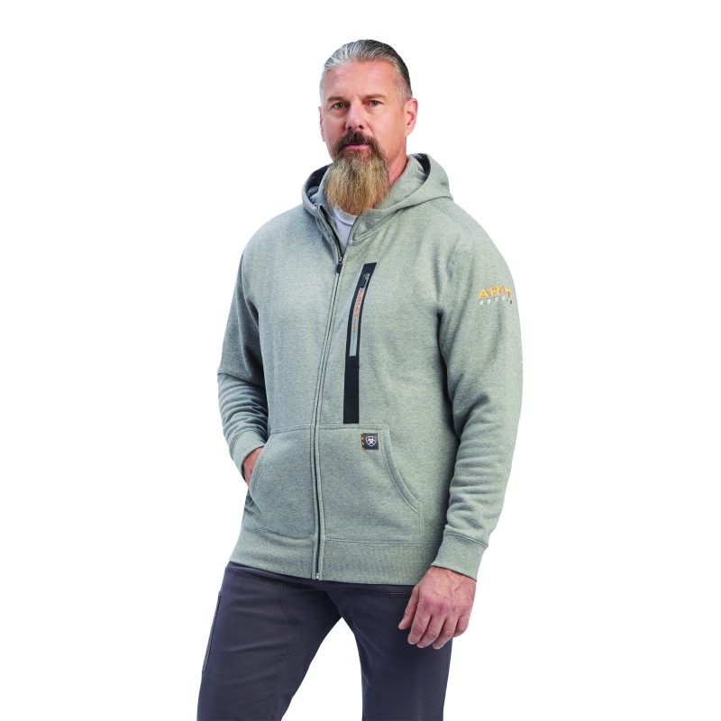 Ariat Rebar Workman Full Hooded Zip-Front Sweatshirt - Heather Grey