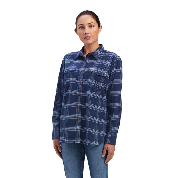 Ariat Women's Rebar Flannel DuraStretch Button Front L/S Work Shirt - Navy