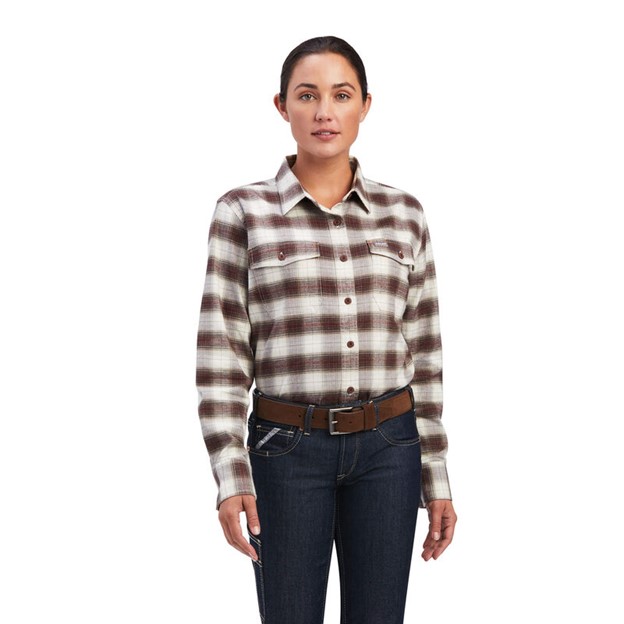 Ariat Women's Rebar Flannel DuraStretch™ Button Front L/S Shirt - Wren/ Ivory