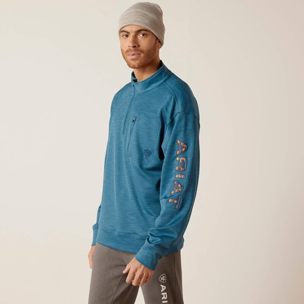 *SALE* LIMITED STOCK LEFT!! Ariat Team Logo 1/4 Zip Sweatshirt - Mallard Blue