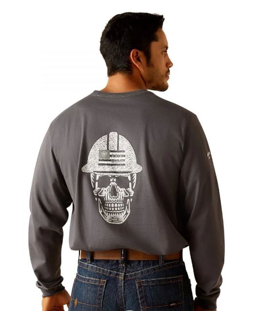 *SALE* ONLY S & 4XL LEFT!! Ariat FR Roughneck Skull Logo Crewneck L/S Shirt - Charcoal