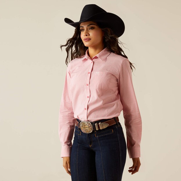 Ariat Women's Kirby Stretch Button Front L/S Shirt - Camellia Rose Stripe