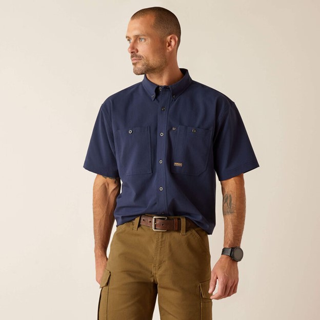 Ariat Rebar Made Tough 360 Airflow Button Front S/S Shirt - Navy