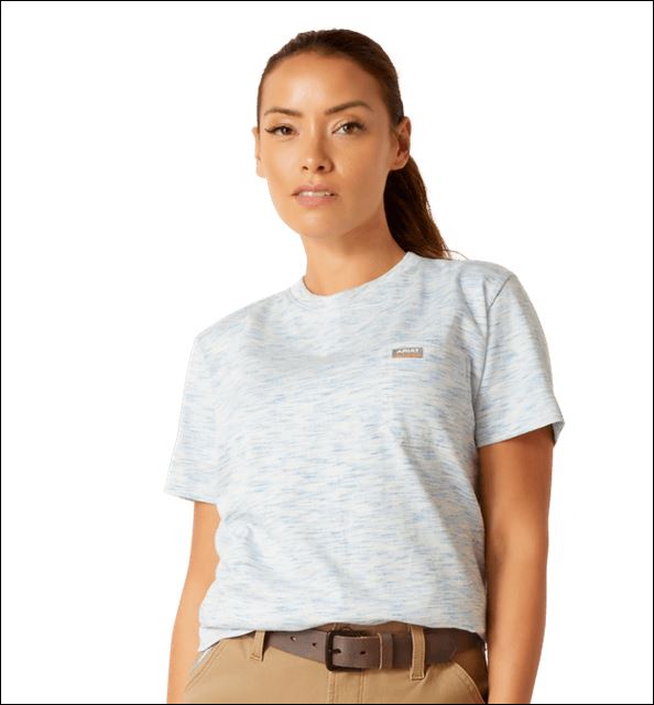 *SALE* LIMITED STOCK AND SIZES LEFT!! Ariat Women's Rebar Cotton Strong Space Dyed S/S Shirt - Norse Blue Space Dye