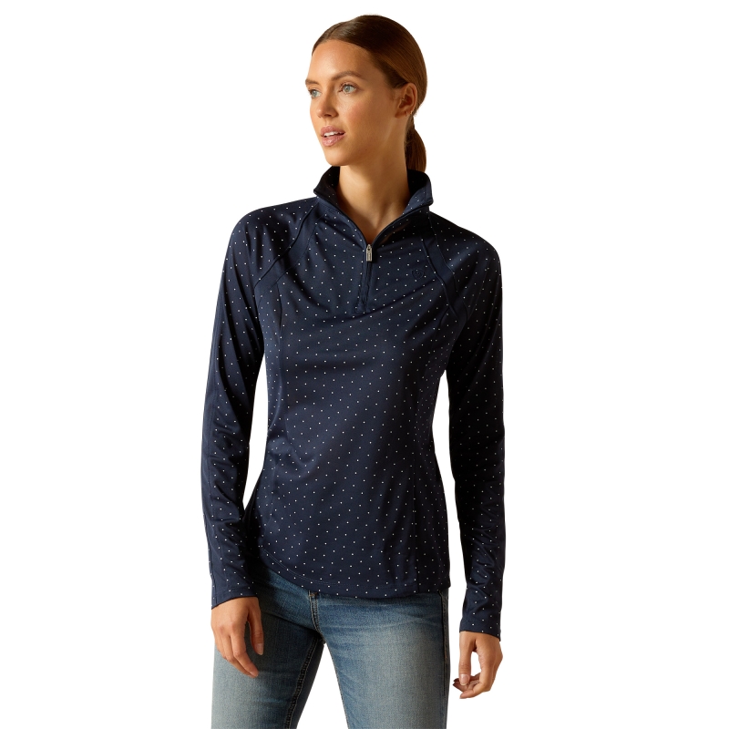 Ariat Women's Sunstopper 3.0 1/4 Zip Baselayer - Navy Dot