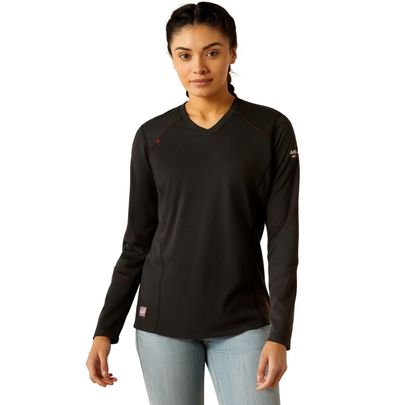 Ariat Women's FR Primo Lightweight Dual Hazard V-Neck Base Layer L/S Shirt - Black