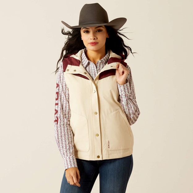 *SALE* LIMITED SIZES AND STOCK LEFT!! Ariat Pioneer Stretch Shell Vest - Summer Sand/ Rosewood