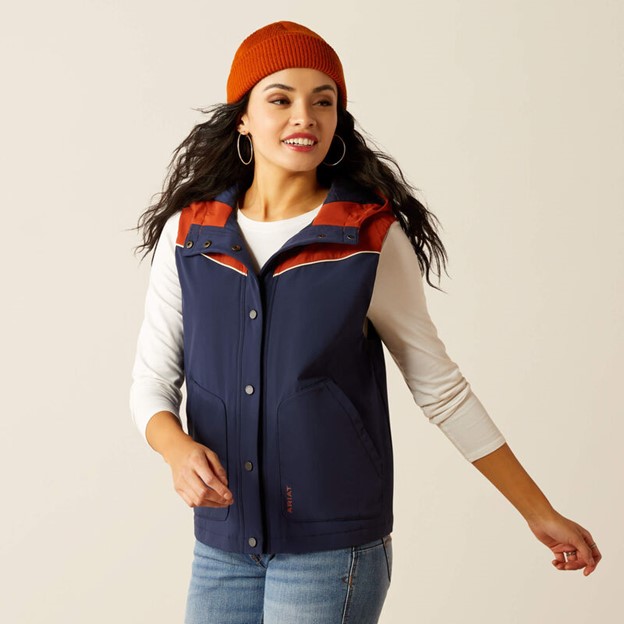 *SALE* LIMITED SIZES AND STOCK LEFT!! Ariat Women's Pioneer Stretch Shell Vest - Navy/ Picante